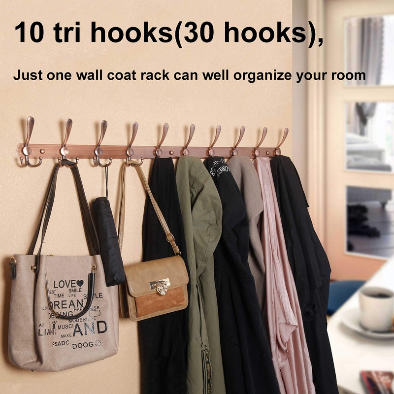 WEBI Coat Rack Wall Mount,37 5/8" Long,10 Hooks,Coat Hooks Wall Mounted,16" Hole to Hole,Coat Hanger Wall,Triple Hooks for Hanging Coats,Clothes,Jacket,Hats,Black - Image 5